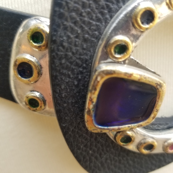 Vintage Chico's Adjustable Rhinestones Leather Wide Hook Belt - Picture 5 of 10